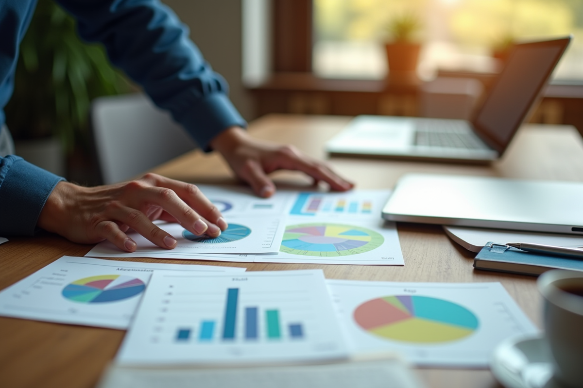Mains triant cartes d analyse de marché sur un bureau