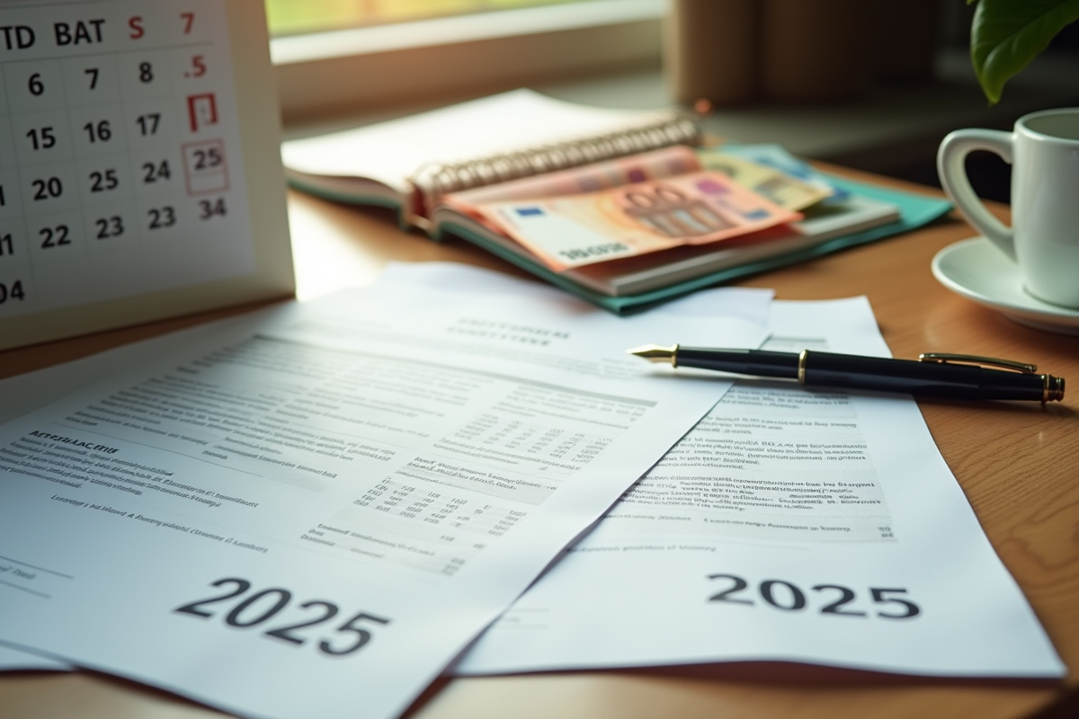 Bureau avec documents PAC 2025 et billets d