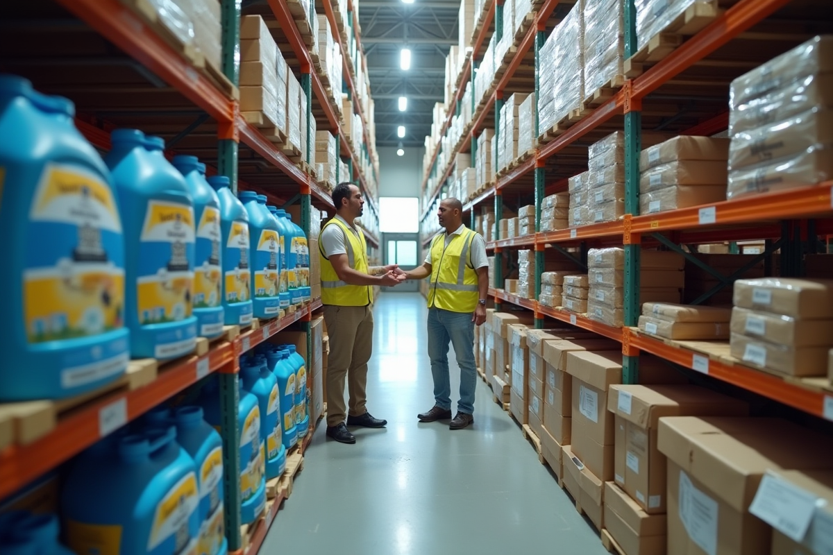 Entrepot organisé avec approvisionnement humanitaire inspecté