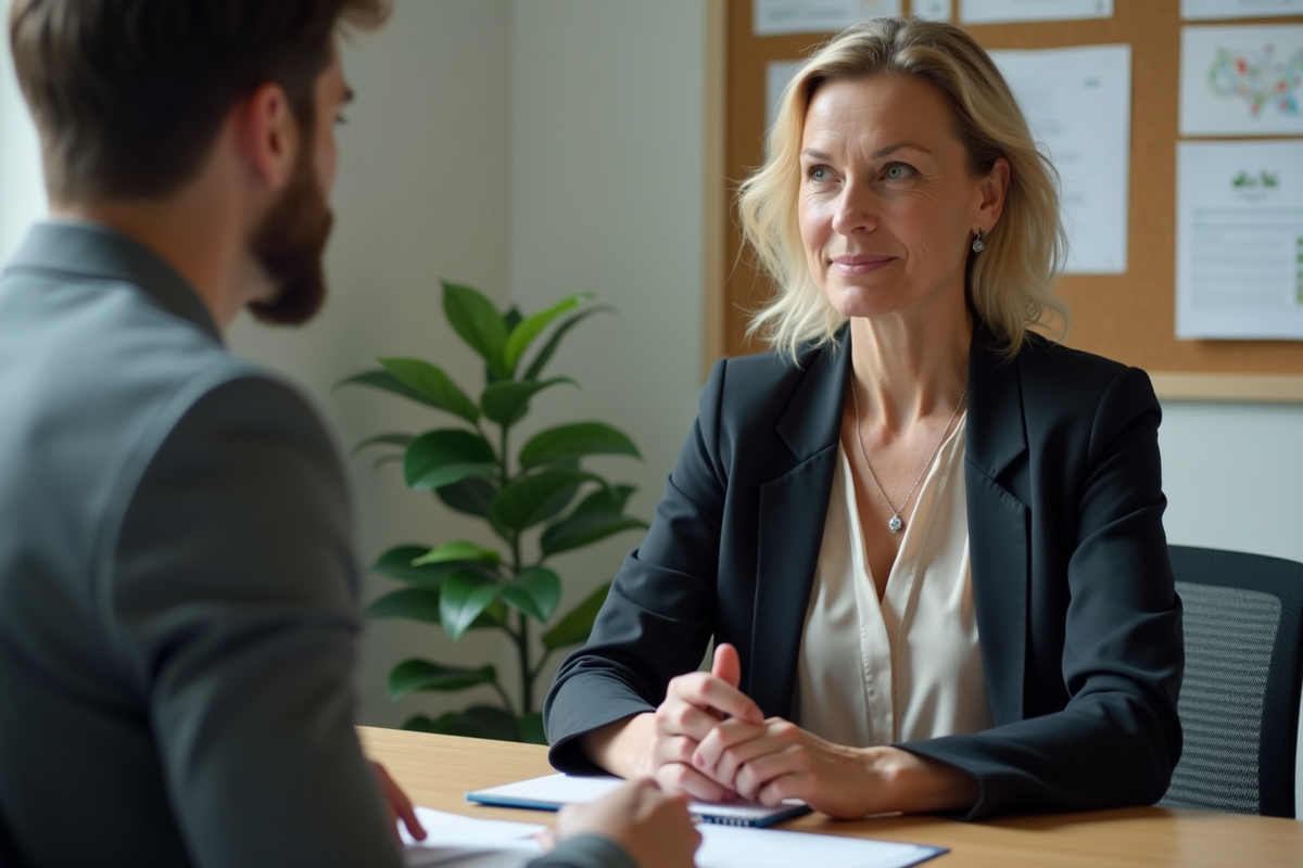 Manager en entretien avec un candidat dans un bureau calme