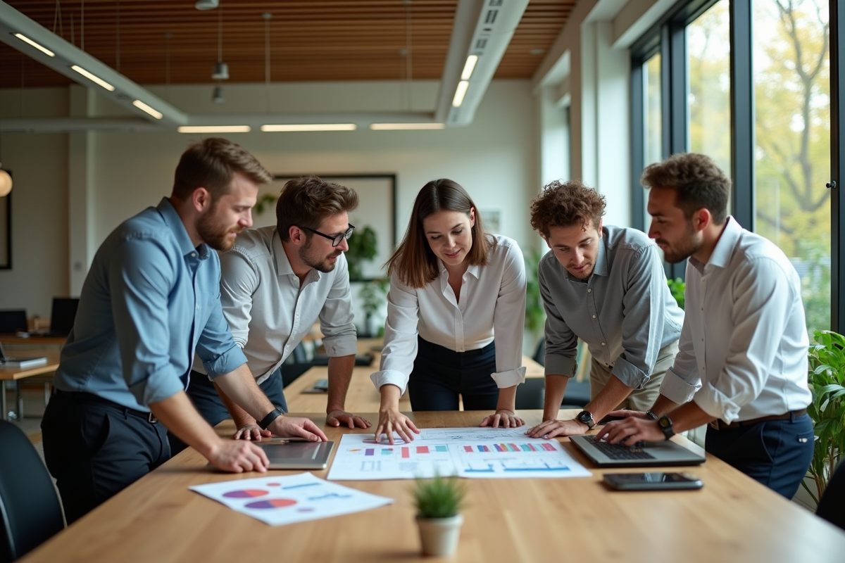 Groupe de professionnels dans un bureau écologique moderne
