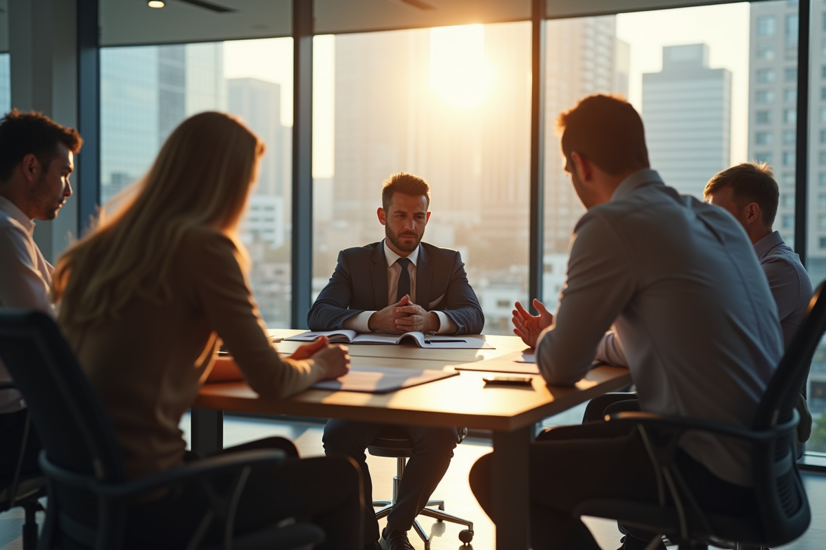 équipe frustrée dans un bureau moderne avec leader stressé