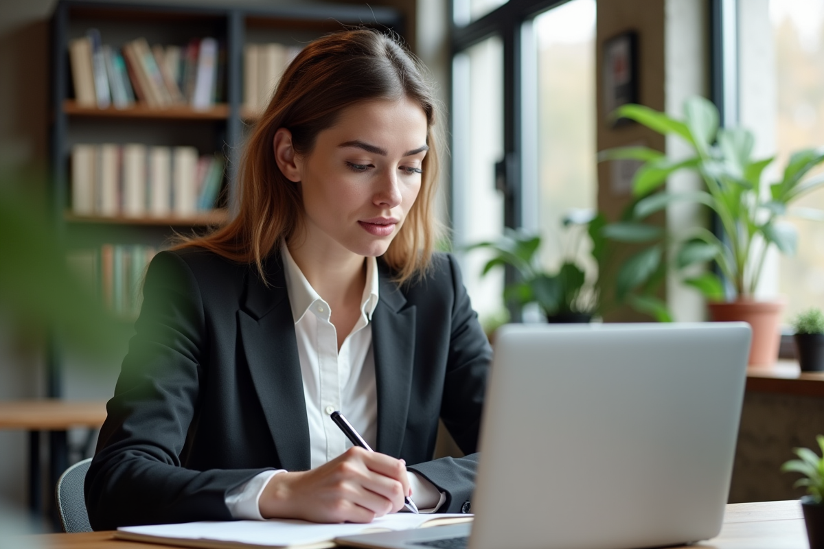 Femme en blazer blanc au bureau en coworking