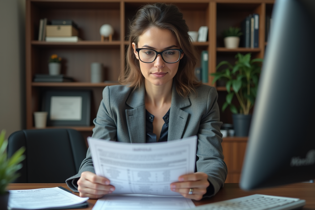 Femme compliance vérifiant une checklist au bureau