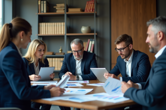 Groupe de professionnels en réunion d'affaires dynamique