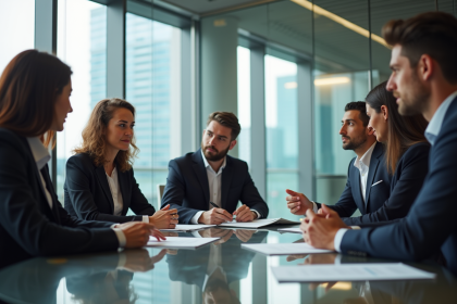 Groupe de professionnels en réunion dans un bureau moderne