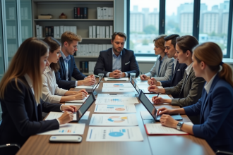 Groupe de professionnels en réunion dans un bureau moderne