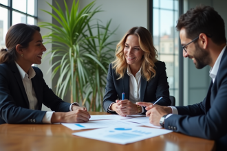 Groupe de professionnels en réunion dans un bureau moderne