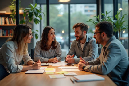Groupe de professionnels en réunion dans un bureau moderne