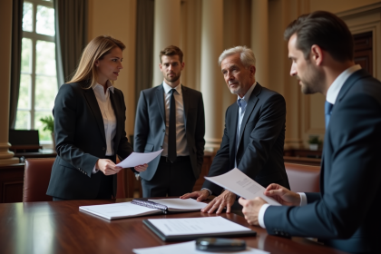 Groupe de quatre adultes en réunion d'affaires