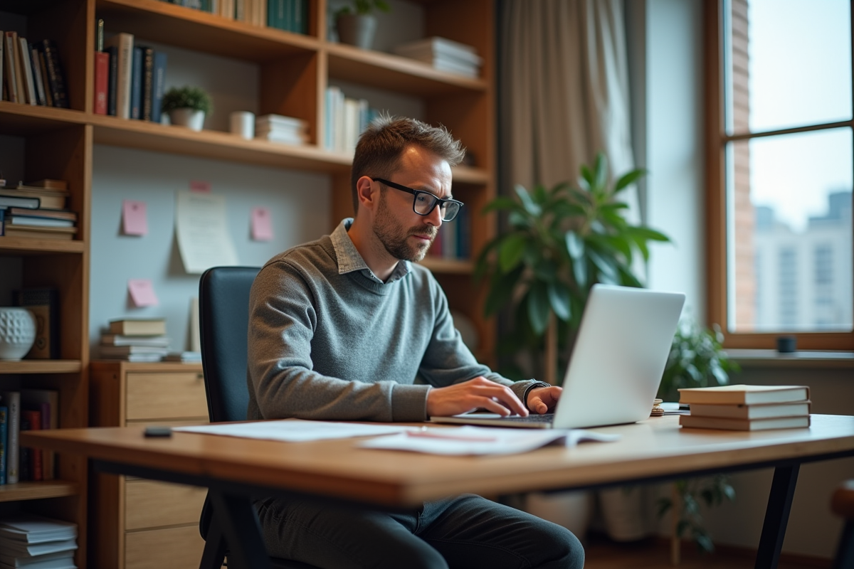 Homme concentré travaillant sur son ordinateur dans un bureau