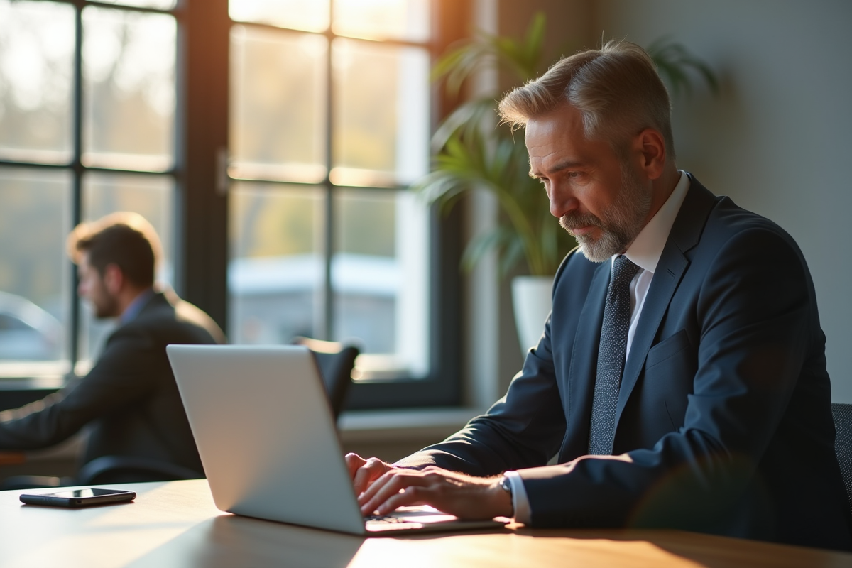 Homme d affaires confiant travaillant sur un ordinateur dans un espace coworking