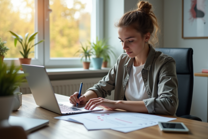 Jeune freelancer travaillant dans un bureau lumineux en France