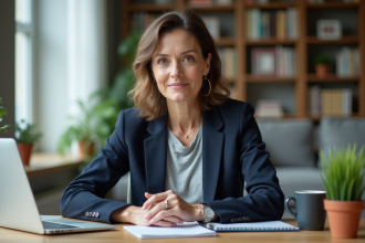 Manager femme travaillant à domicile en visioconference