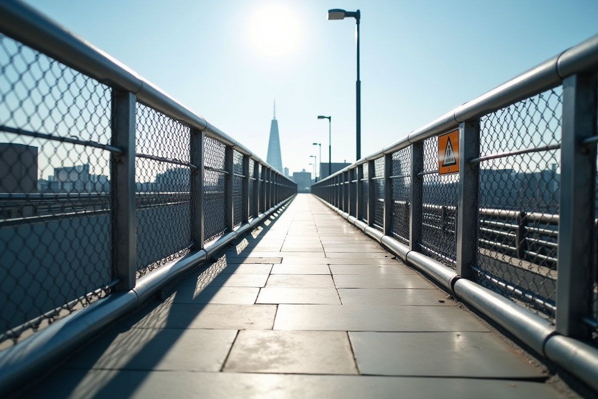 Passerelle de toit protégée par des barrières métalliques modernes