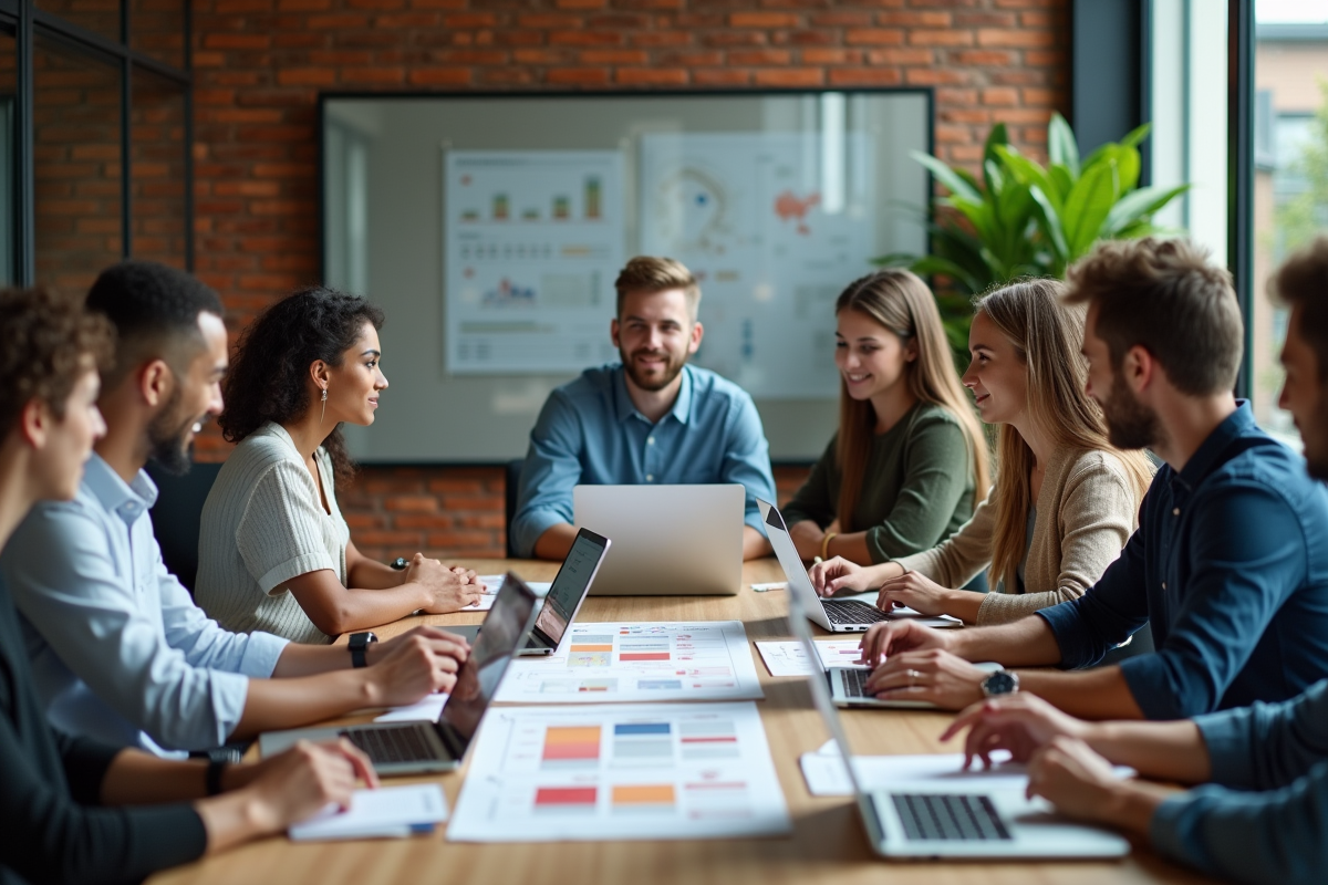 Jeunes professionnels discutant autour d